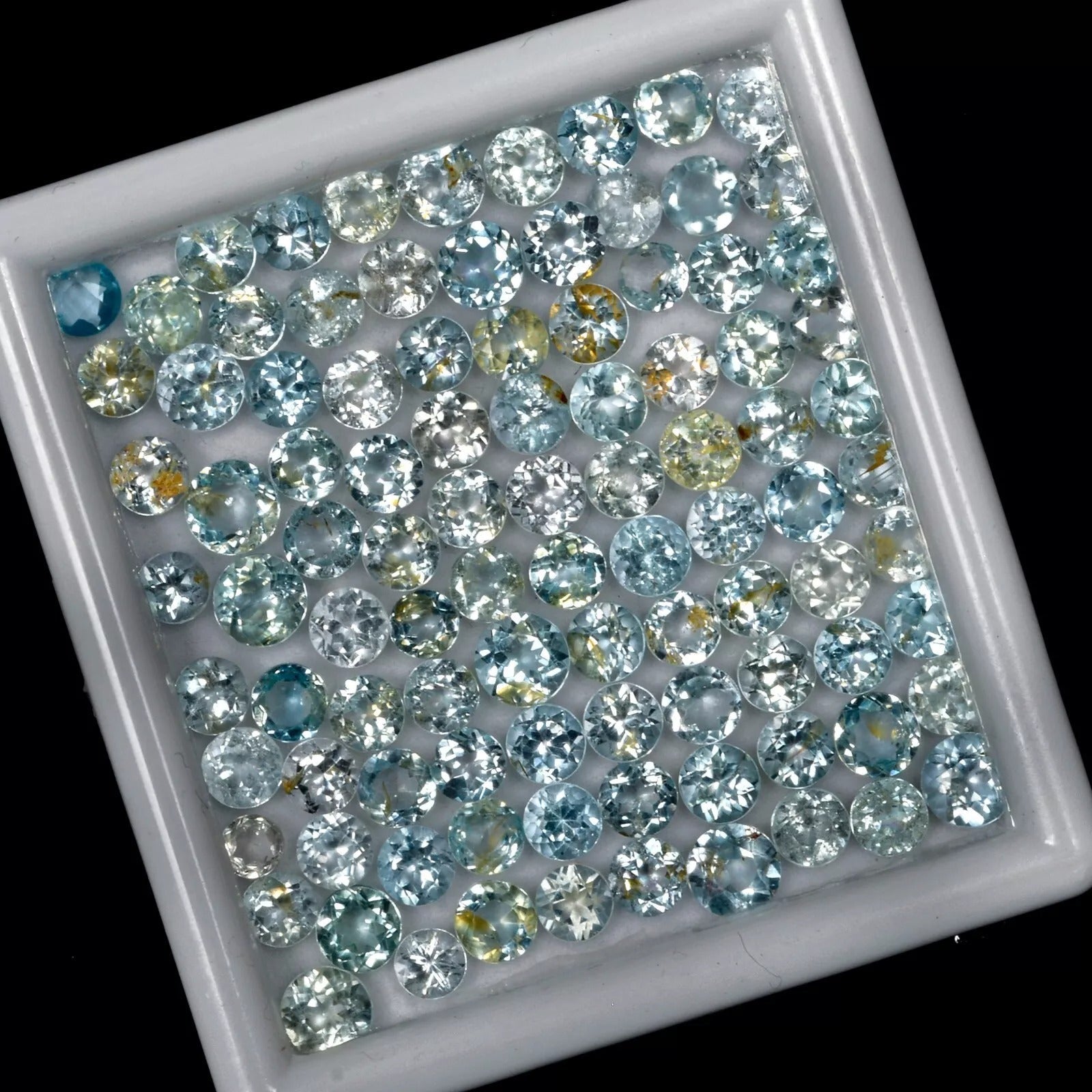 65.45 Ct/100 Pcs Natural Untreated Brazilian Blue Topaz Round Cut Loose Gems Lot