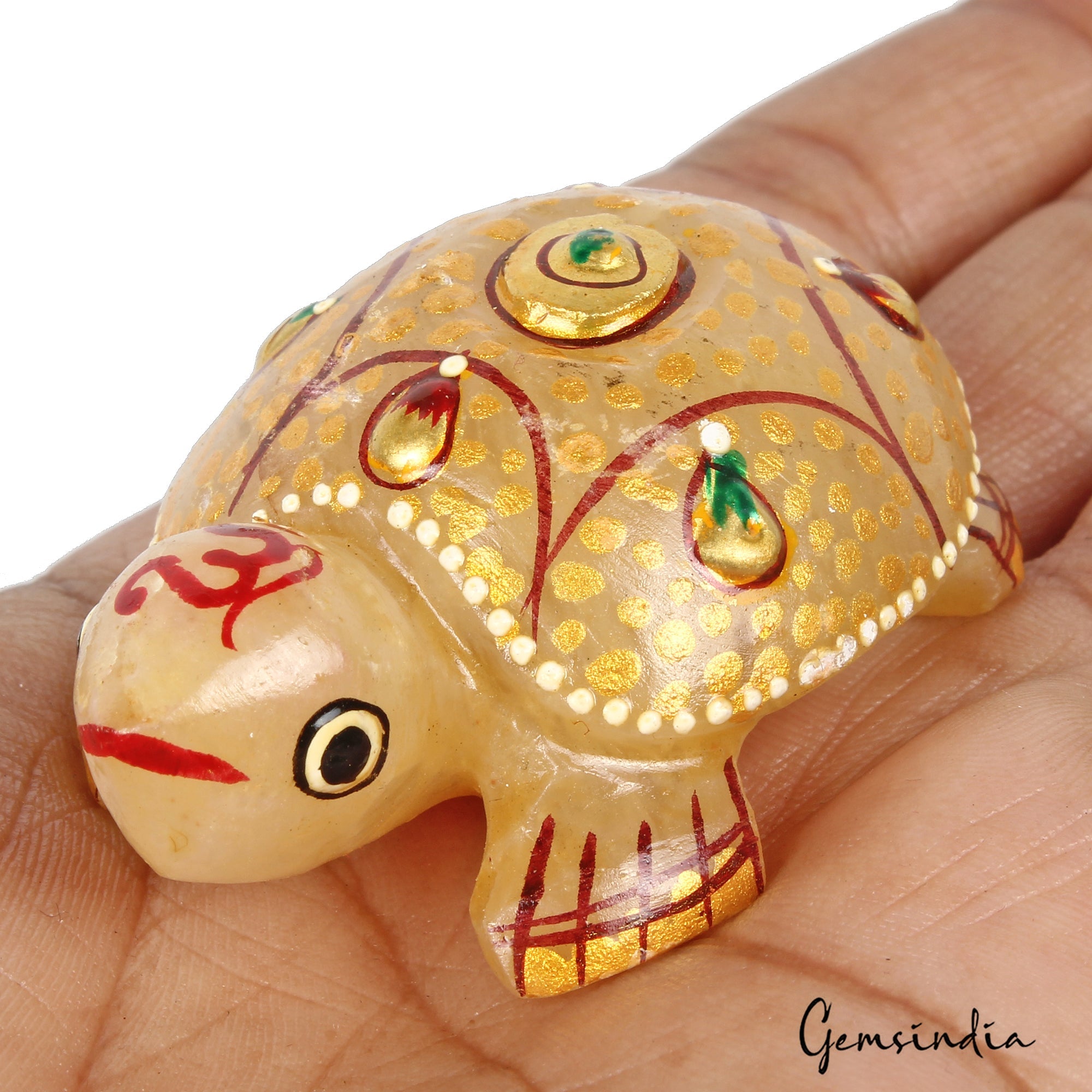 280 Cts Natural Untreated Yellow Aventurine Turtle Carved Golden Patined Statue