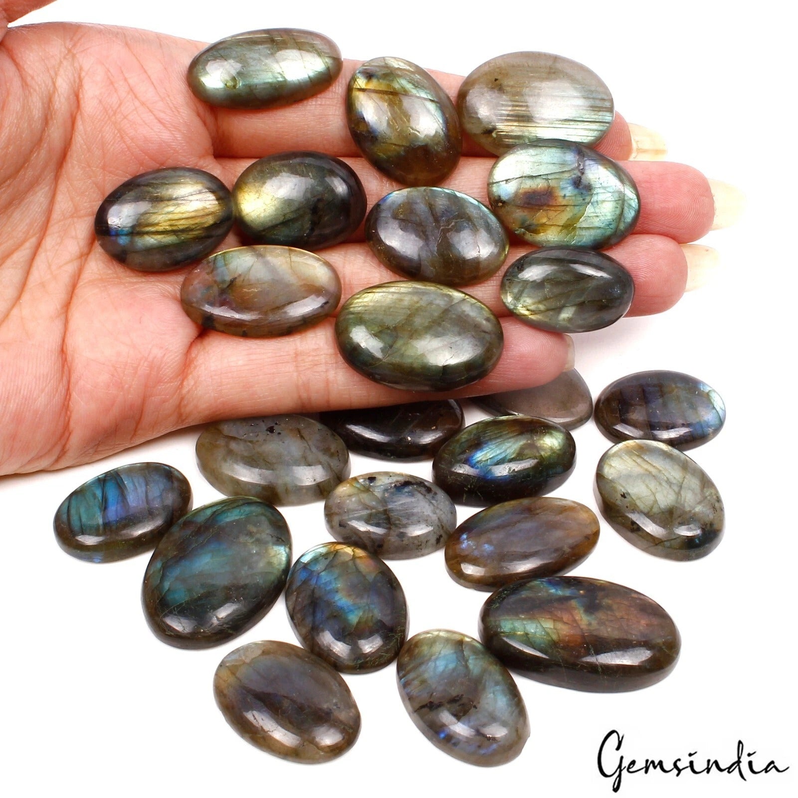 500 Ct Natural Yellow Blue Shine Labradorite Oval Cabochon Loose Gems Lot 24 Pcs