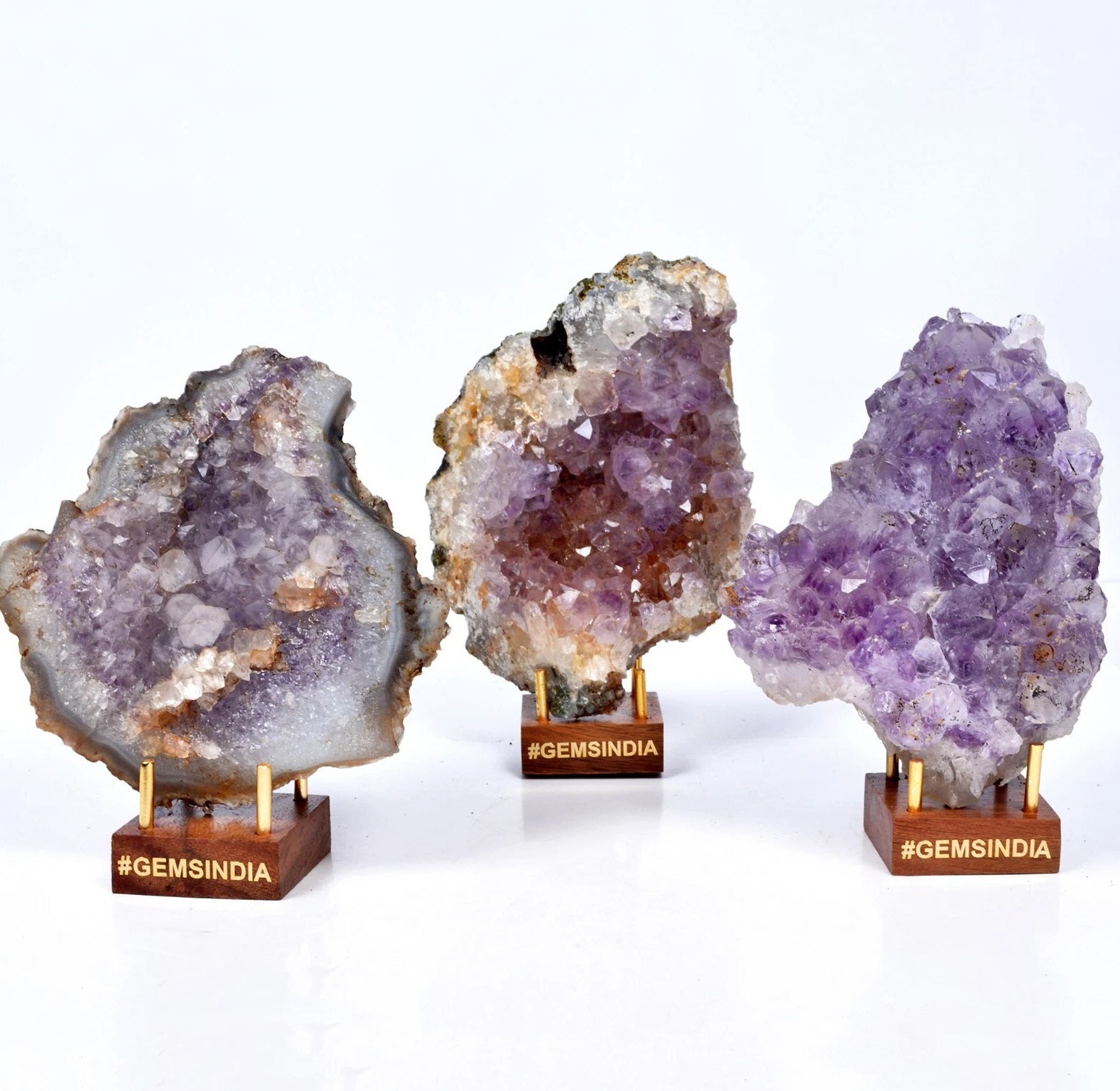 3 Pc/1.4 kg Natural Purple Amethyst Stone Cluster Rough Crystal Specimen w/Stand