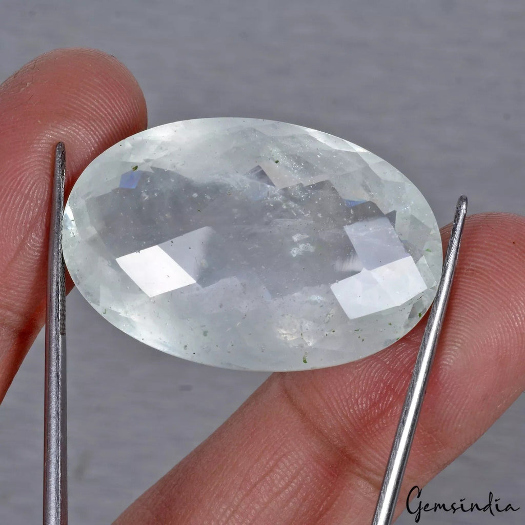 64.40 Ct Natural Green Aquamarine Oval Checker Cut Untreated Brazil Gemstone