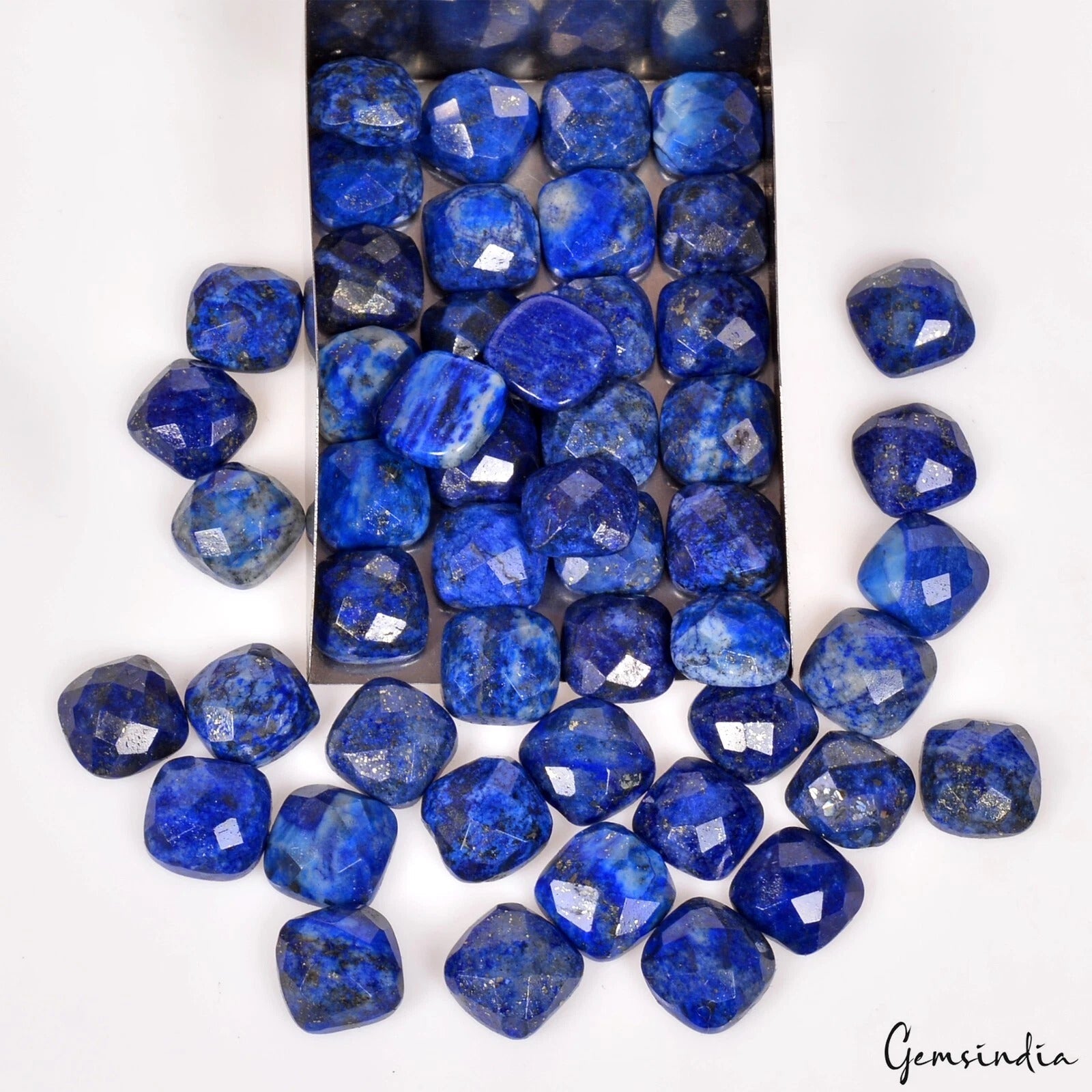 50Pc Natural Lapis Lazuli 10mm Cushion Checker Cut Calibrated Gems Wholesale lot