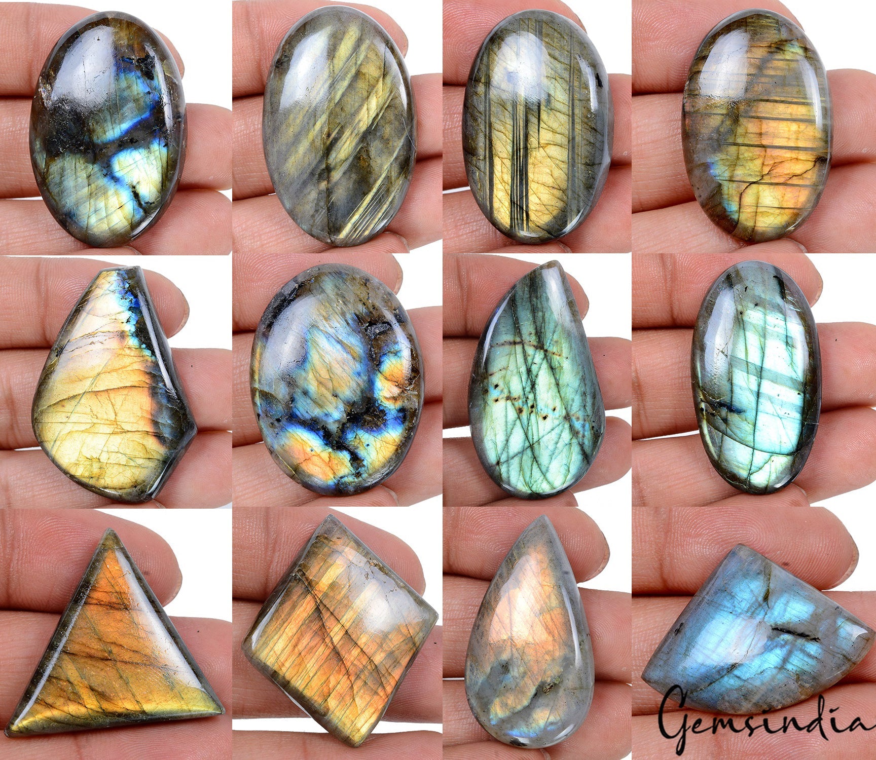 700 Ct Natural Labradorite Multi Shine Mix Cabochon Loose Gemstones Lot~ 12 Pcs