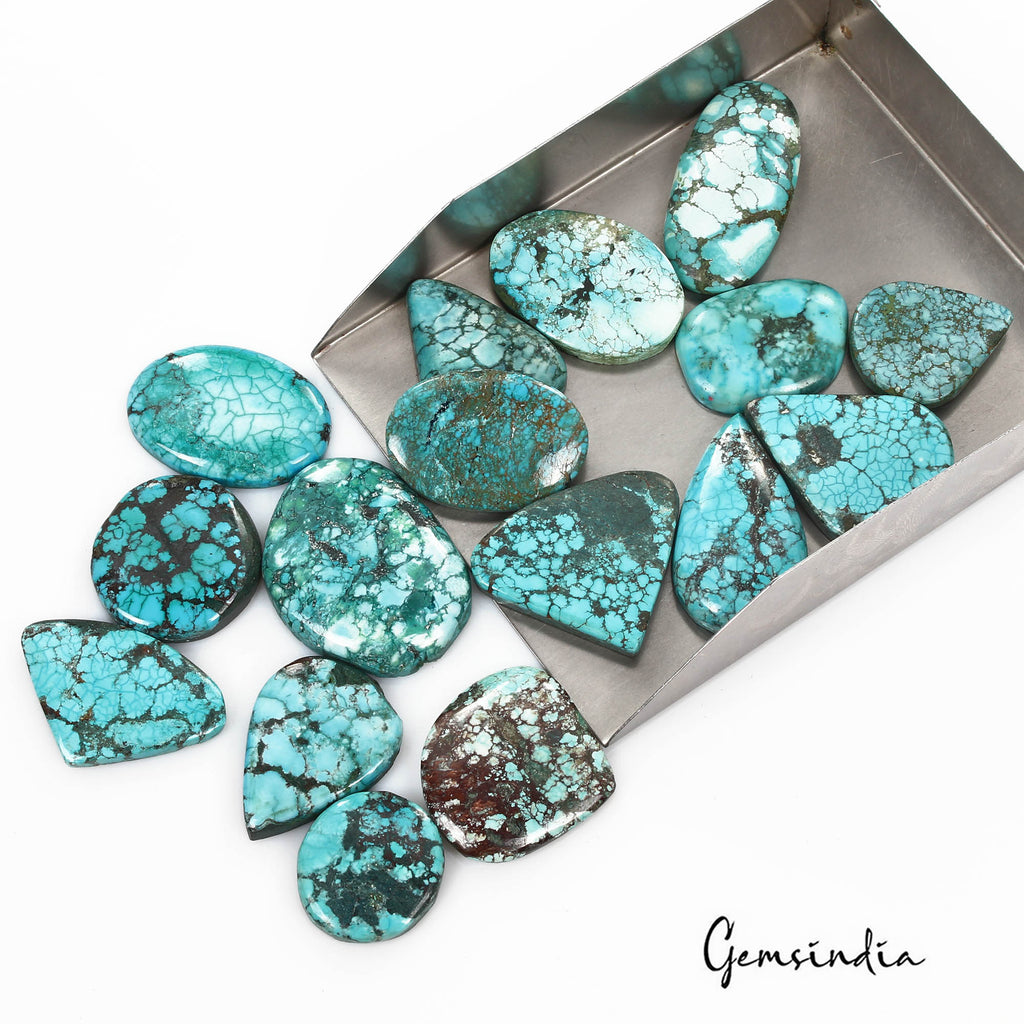 690 Ct/16 Pcs Natural Blue Arizona Spider Web Turquoise Mix Cab Loose Gems Lot