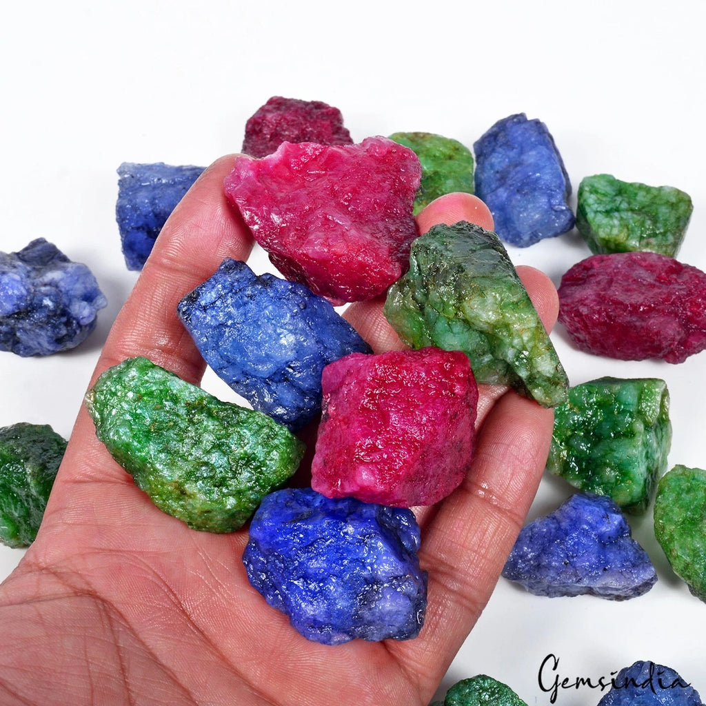 Blue Beryl Rough Specimen, Color Enhanced — 19 Pieces, 24mm to 41mm, 2350 Ct