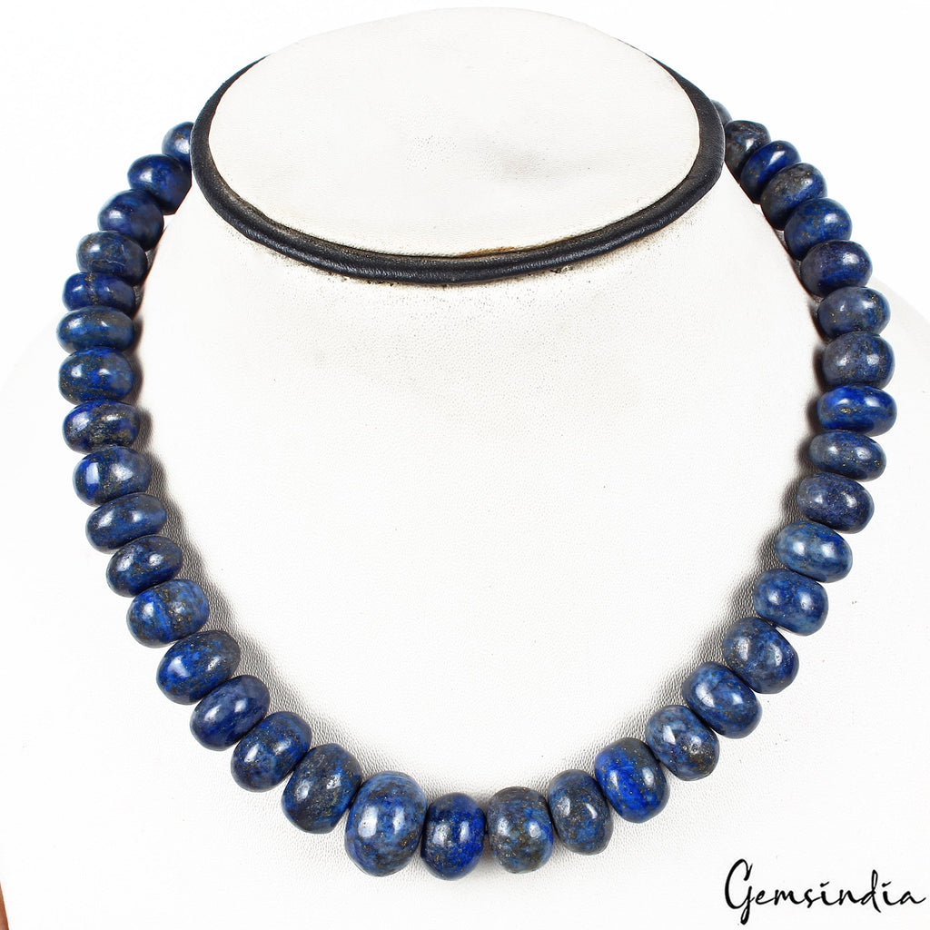 560 Cts Natural Blue Lapis Lazuli Gem Round Cab Drill 10mm-17mm Bead Strand 15"