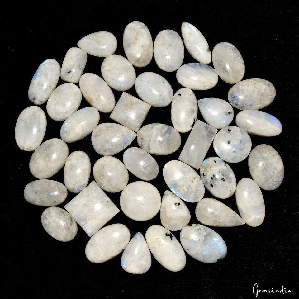 1400 Ct Natural Blue Shine Moonstone Mix Cab Loose Jewelry Gemstones Lot~41 Pcs