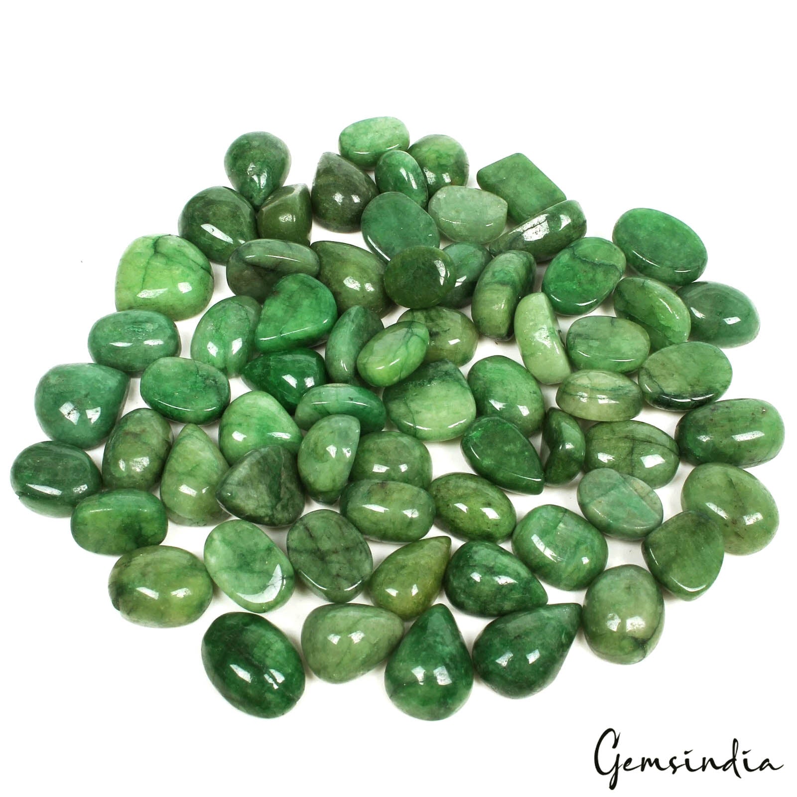 750 Ct/65 Pcs Natural Brazilian Green Emerald Mix Cab Loose Gems Lot For Jewelry