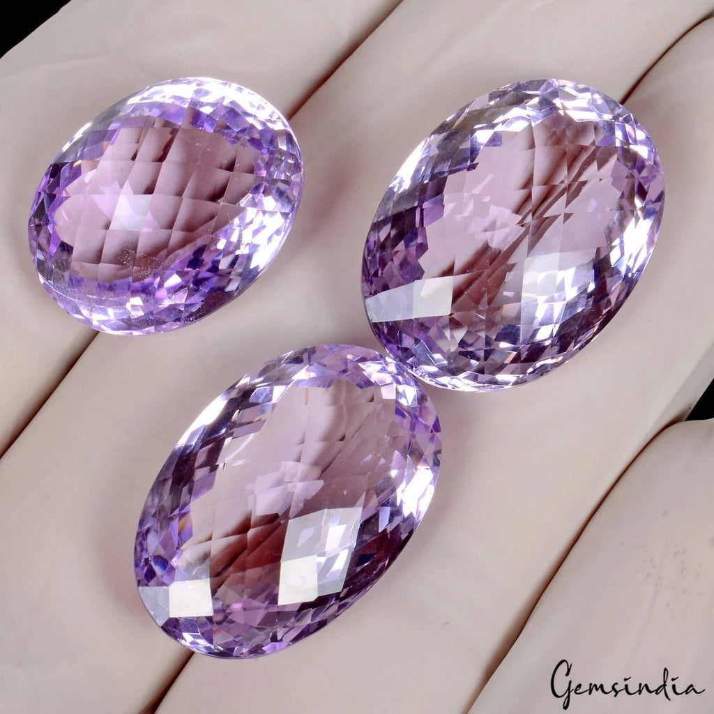 3 Pcs Natural Rich Purple Amethyst Oval Checker Cut 20-23mm AAA Grade Gemstones