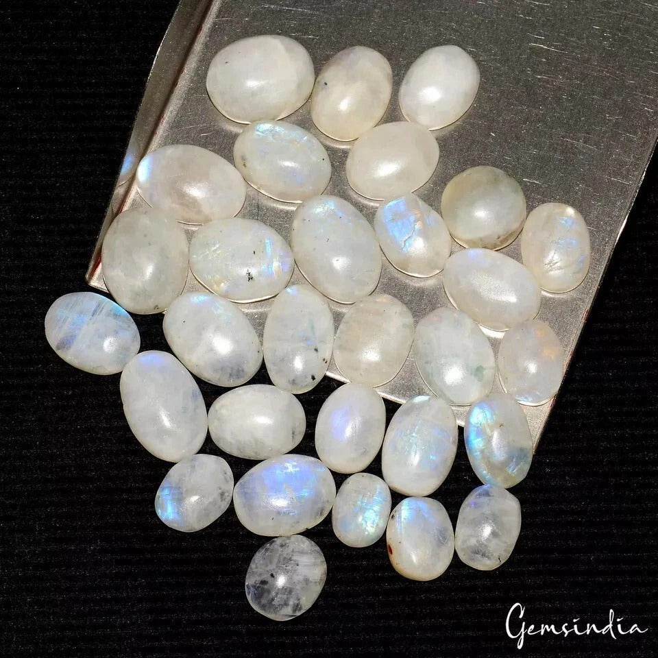 240 Cts/30 Pcs Natural Untreated Blue Shine Moonstone Oval Cab Loose Gems Lot