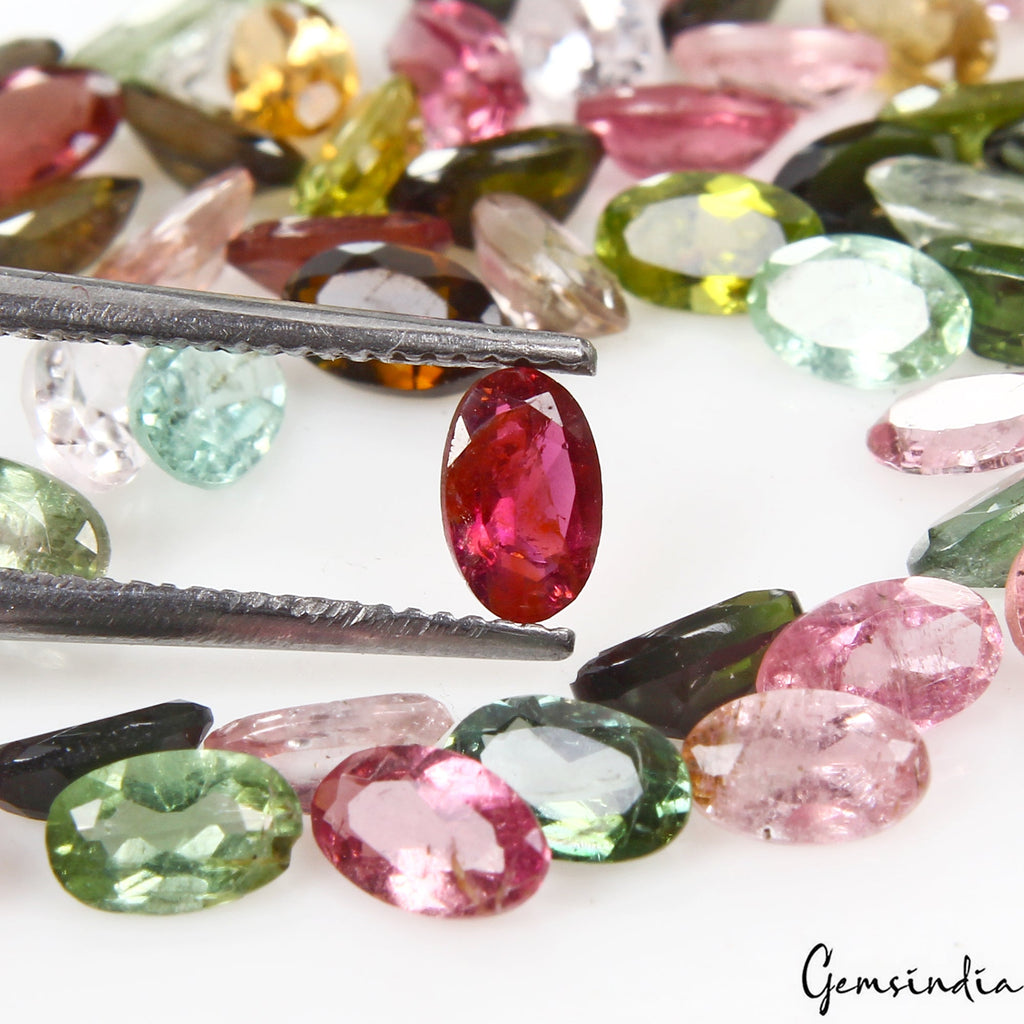 Set of 66 Pcs Natural Tourmaline Multi Color Vibrant 5x3mm Oval Gemstones 15 Cts