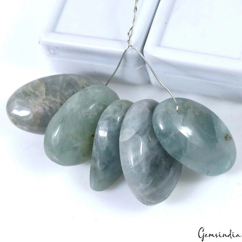 5 Pcs Natural Untreated Blue Aquamarine Beryl Mix Cab Drilled Beads/Briolettes