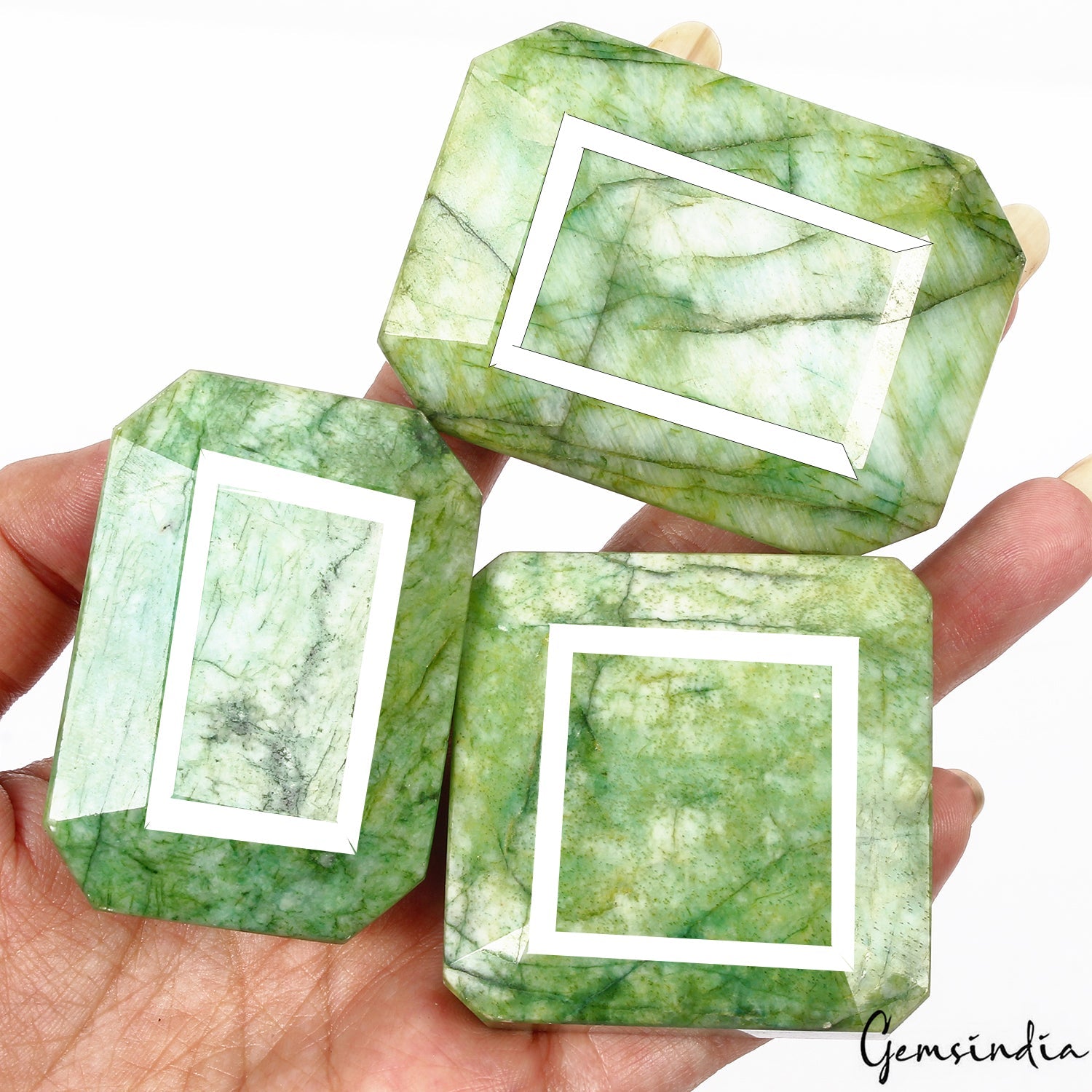 1870 Cts/3 Pcs Natural Untreated Green Emerald Octagon Cut Loose Wholesale Gems