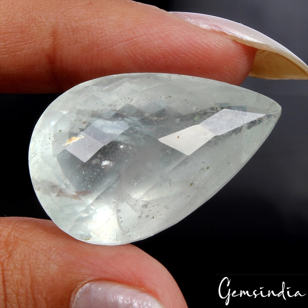 Aquamarine Loose Gemstone, Pear Checker Cut, Untreated — 31x20x15 mm, 56.20 Ct, Brazil
