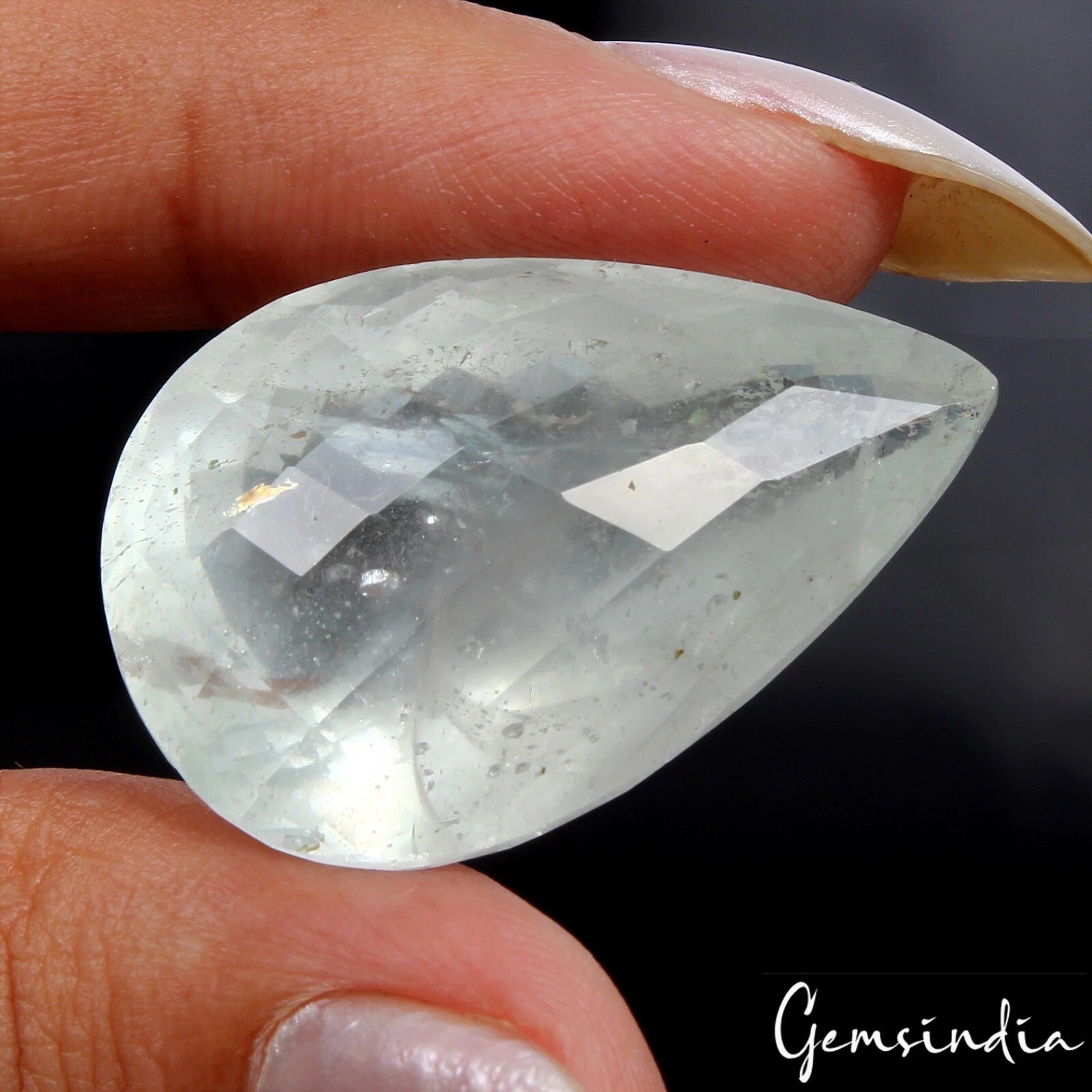 Aquamarine Loose Gemstone, Pear Checker Cut, Untreated — 31x20x15 mm, 56.20 Ct, Brazil