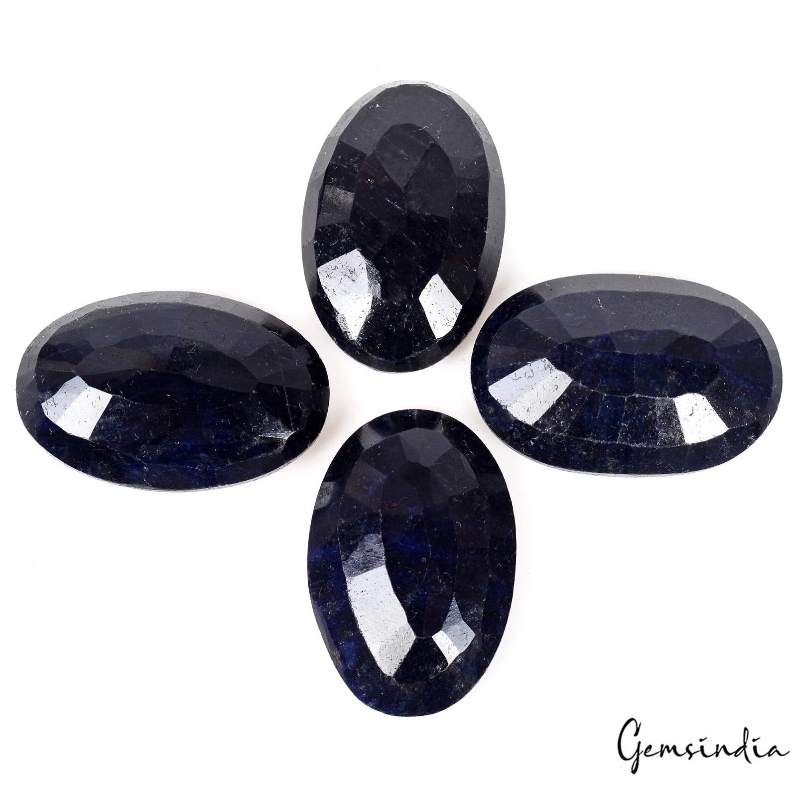 Certified 200 Cts/4 Pcs Natural Dark Blue Sapphire Oval Faceted Cut Loose Gems