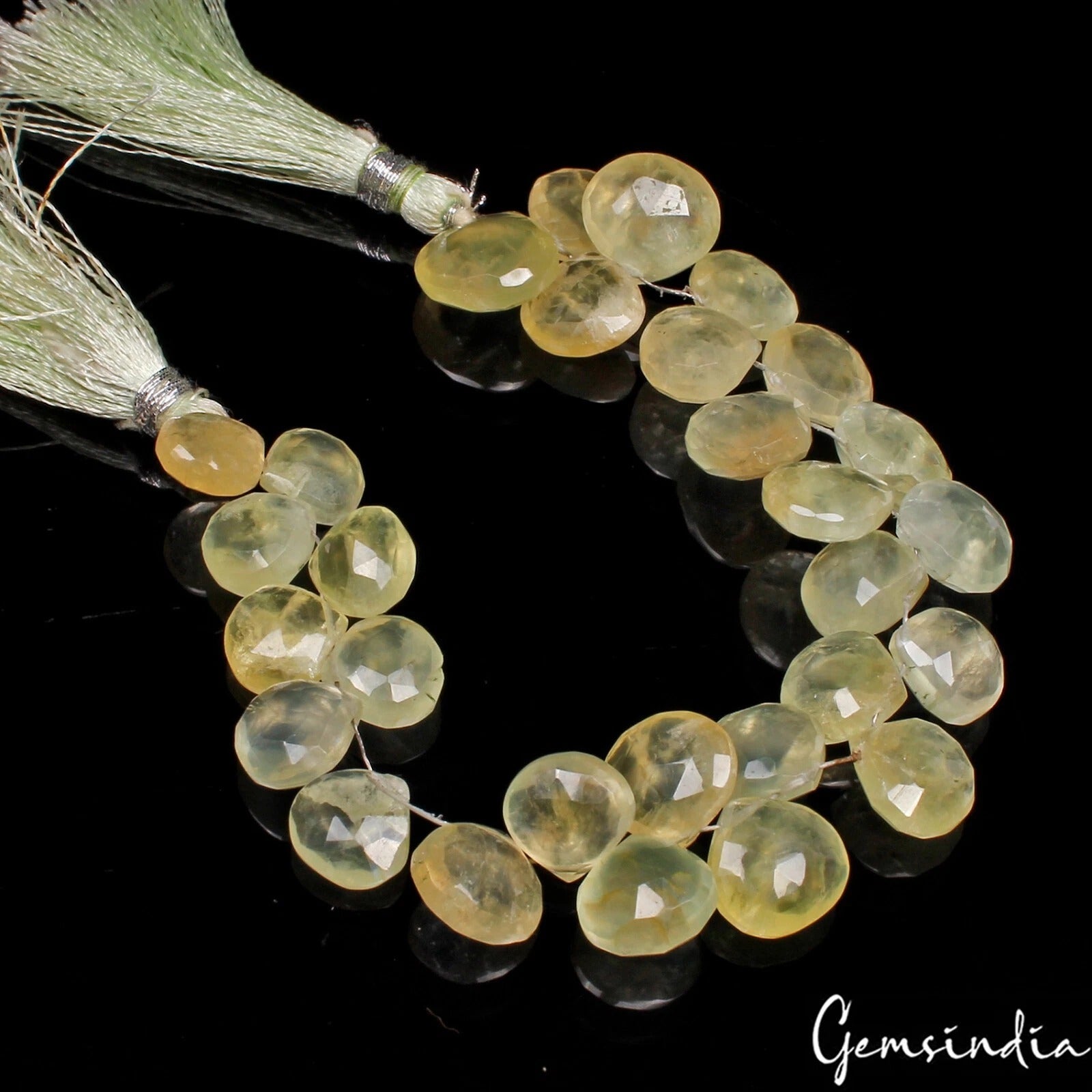 Natural Prehnite Beads 7” Strand – Faceted Pear Loose Gemstone For Craft 175 Cts