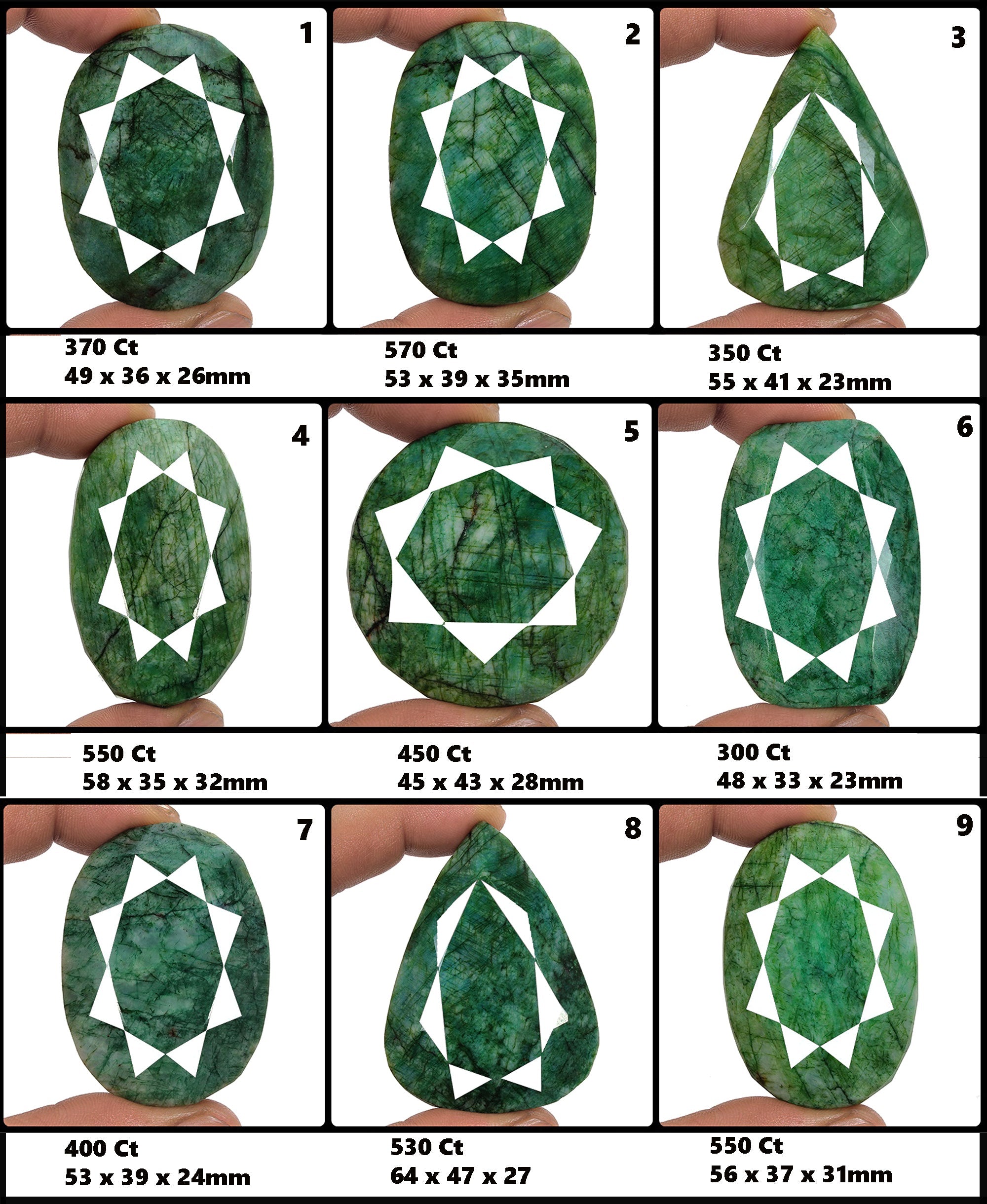 Huge 9 Pcs Natural Green Emerald Mix Cut Loose 45-65mm Gemstones Lot ~ 4100 Cts