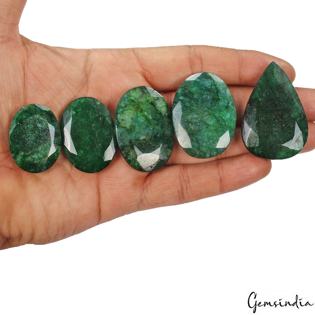 Colombian Emerald Lot, Loose Gemstone, Color Enhanced, Green — 5 Pieces, 31mm to 45mm, 370 Ct, Colombia