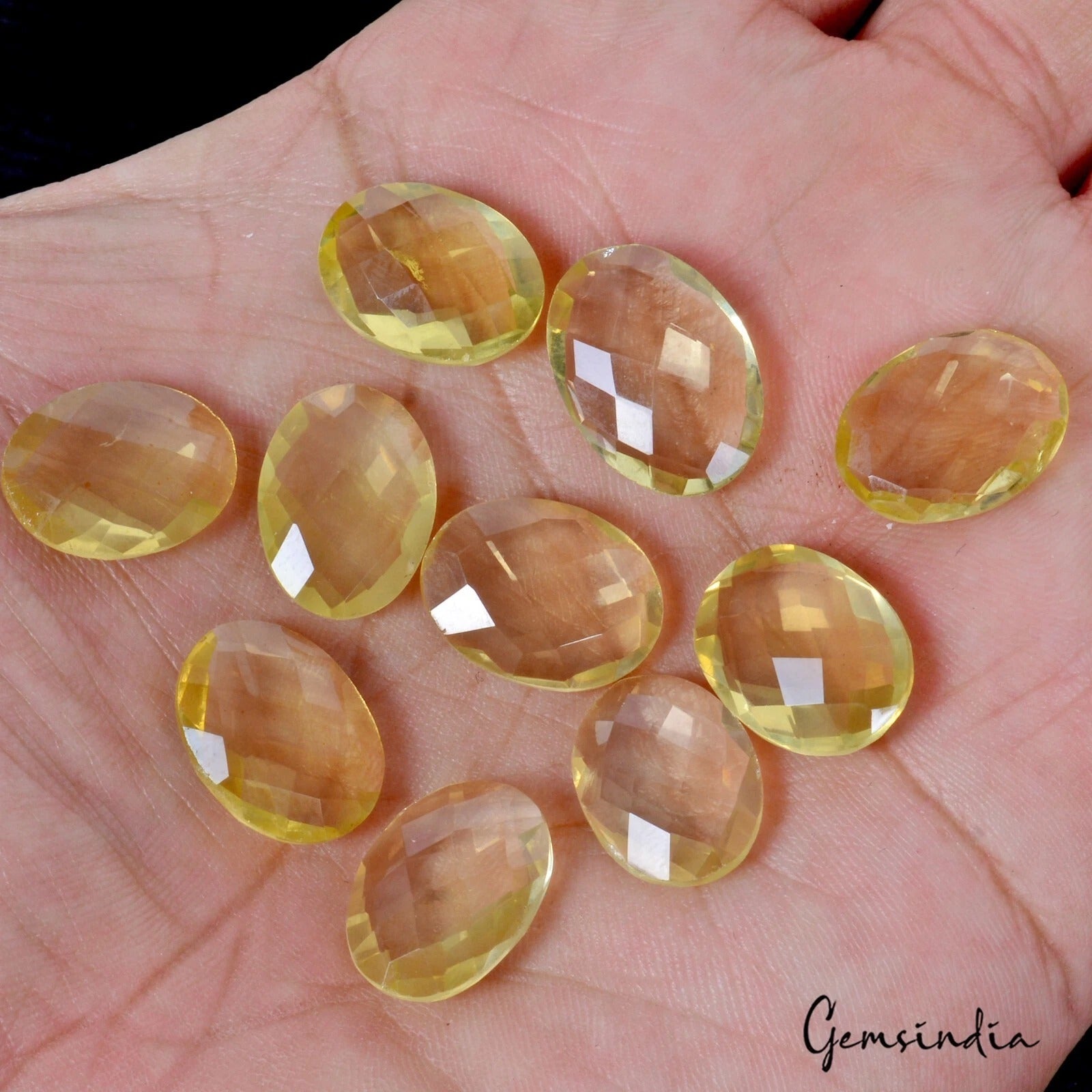 10 Pcs Natural Citrine 15mm-17mm Oval Checker Cut Loose Gemstones Lot~ 64.80 Cts