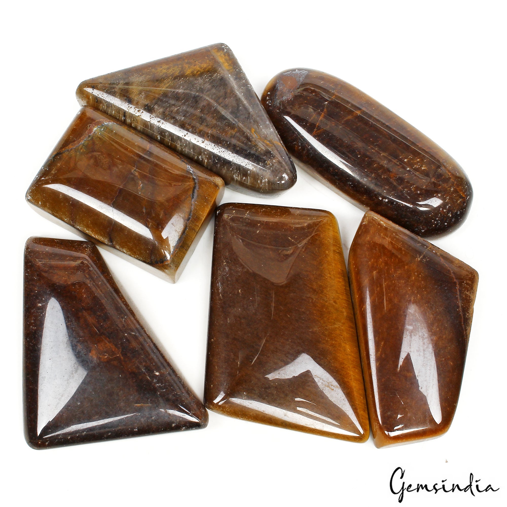 870 Ct/6 Pcs Natural Untreated Brown Tiger Eye Mix Fancy Cab 37mm-53mm Gems Lot