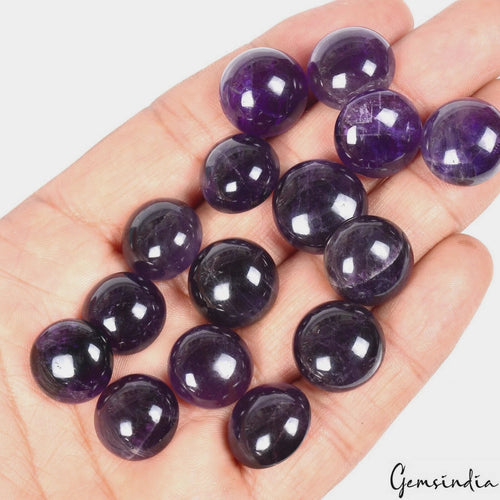 Amethyst Lot, Cabochon, Untreated, Purple — 15 Pieces, 14mm, 200 Ct, Madagascar