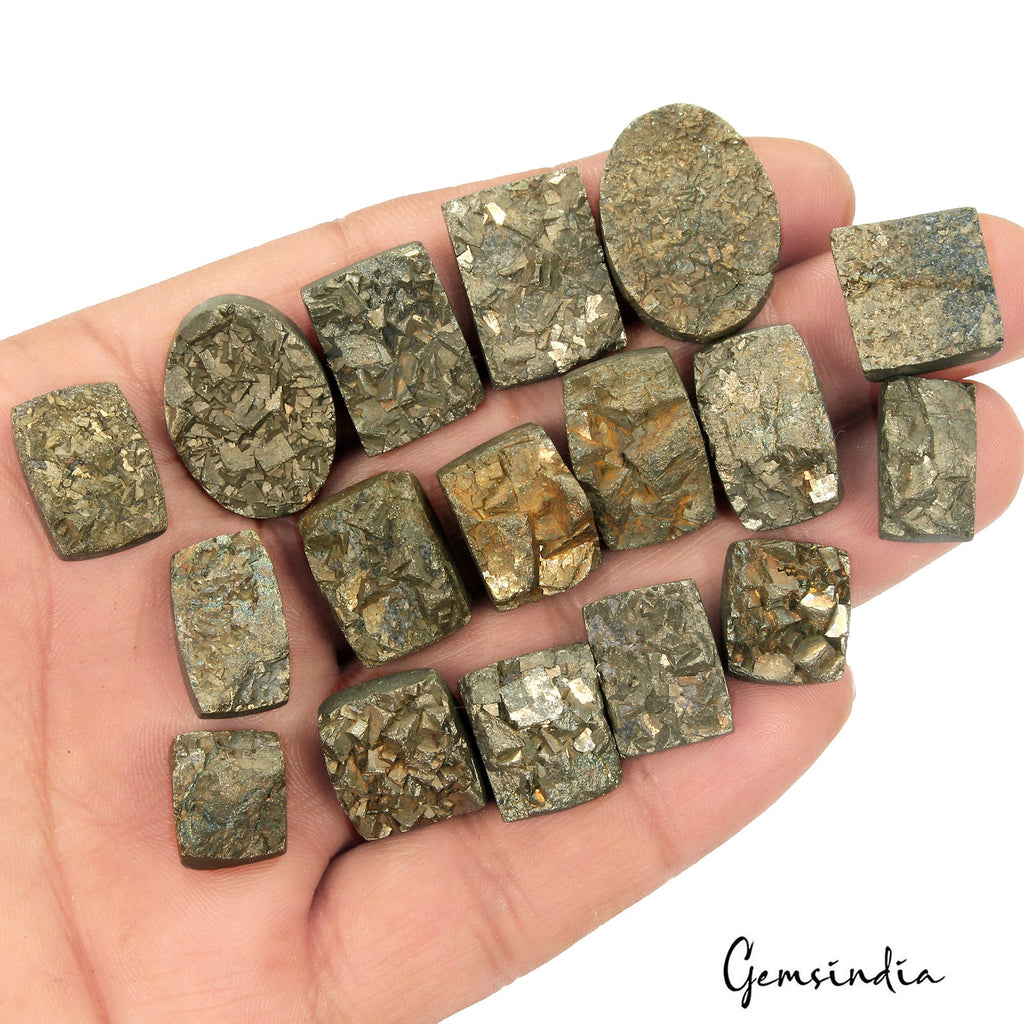 360 Cts/17 Pcs Natural Untreated Gold Pyrite Druzy Mix Cut Flat Back Loose Gems