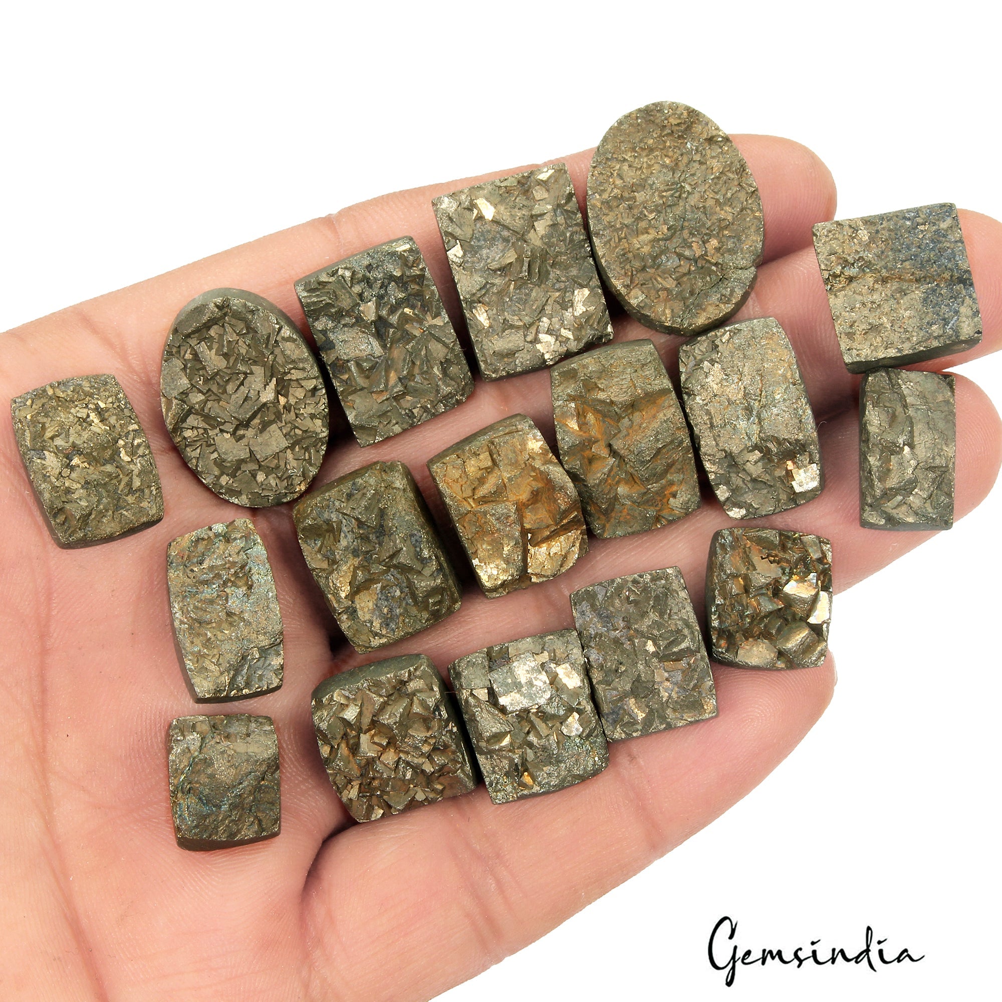 360 Cts/17 Pcs Natural Untreated Gold Pyrite Druzy Mix Cut Flat Back Loose Gems