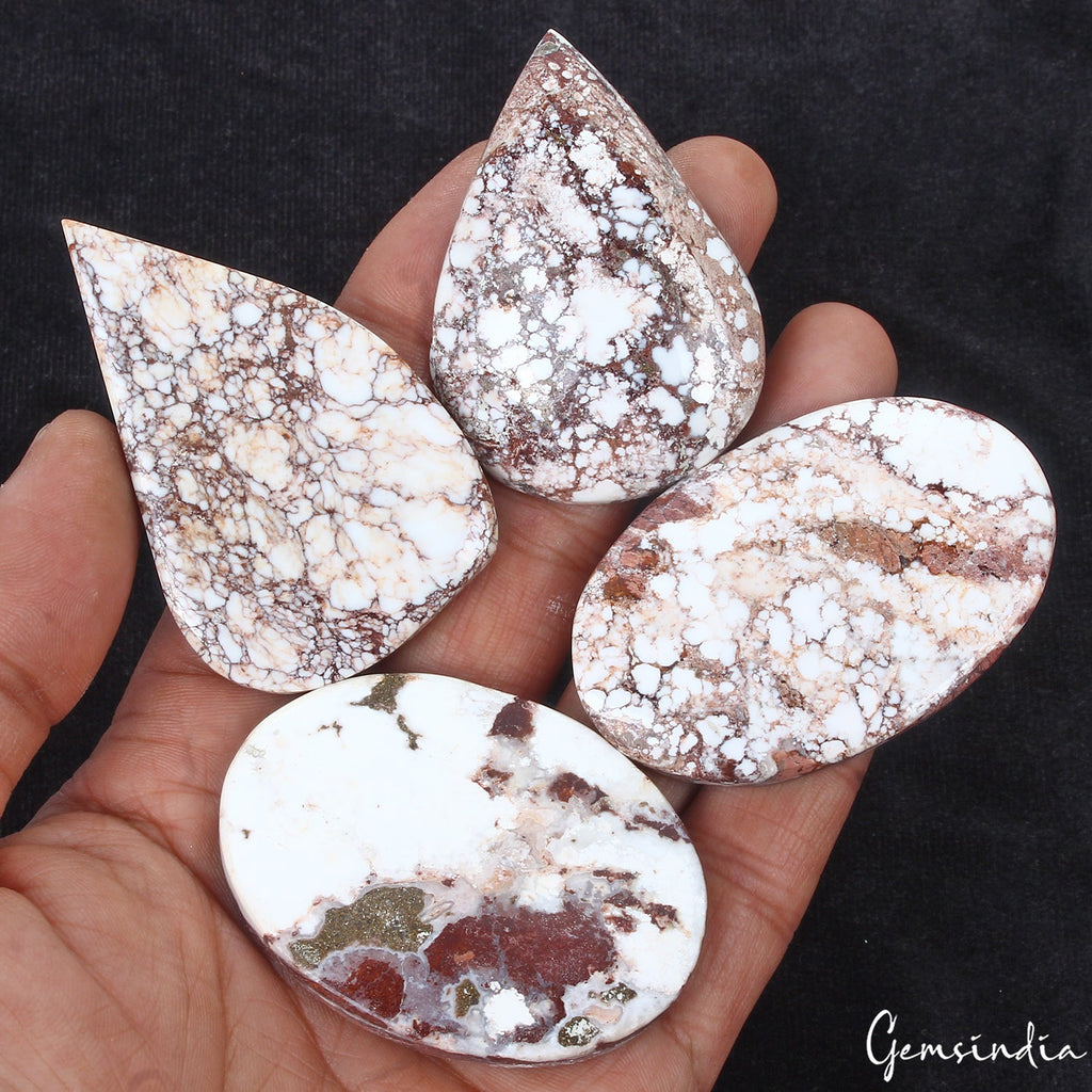 570 Cts/4 Pcs Natural Untreated Nevada White Buffalo Turquoise Mix Cab Gems Lot