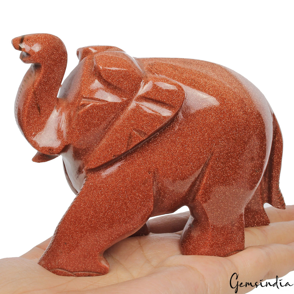 2780Ct Natural Brown Sunstone Trunk up Elephant Hand Crafted/Home Decor Gemstone