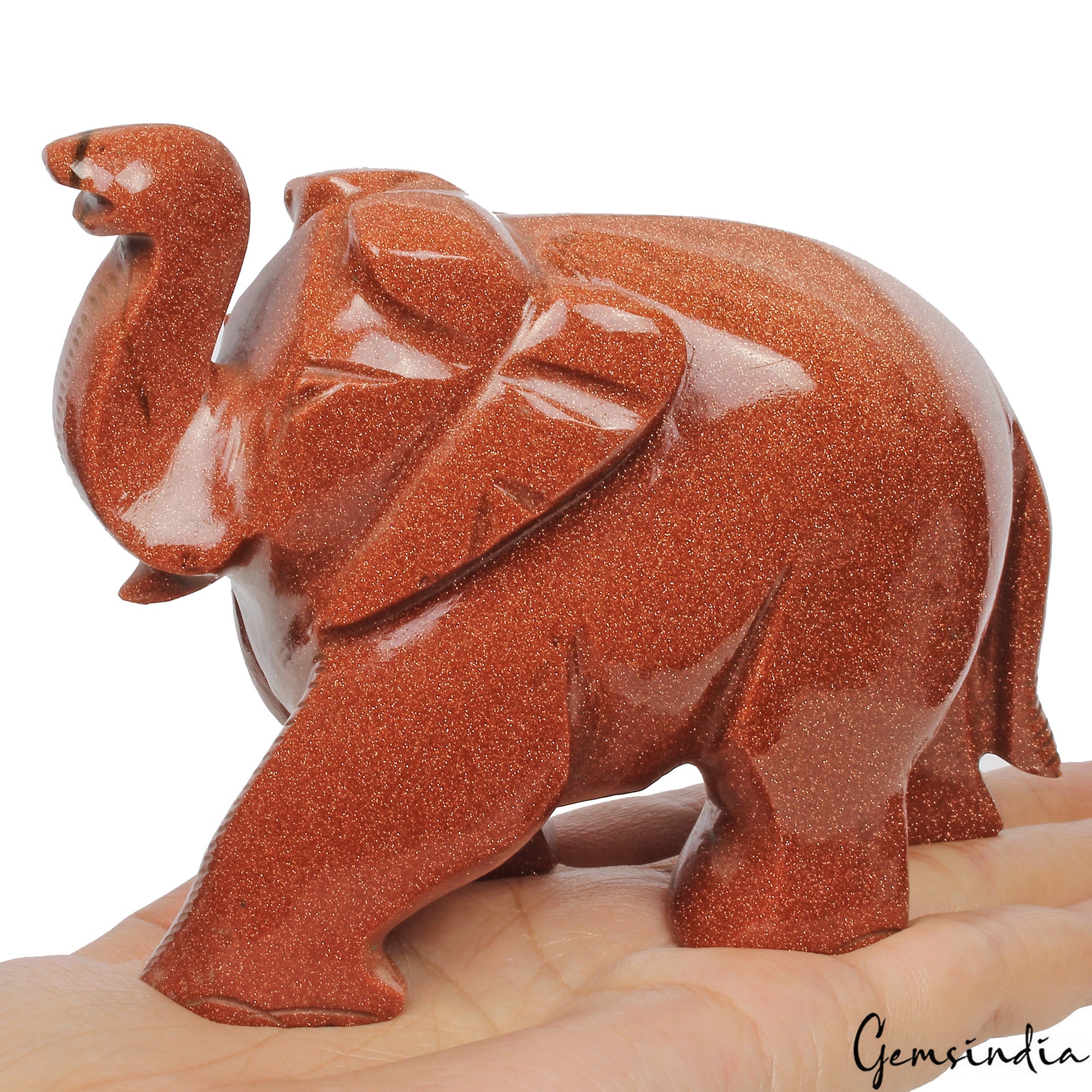 2780Ct Natural Brown Sunstone Trunk up Elephant Hand Crafted/Home Decor Gemstone