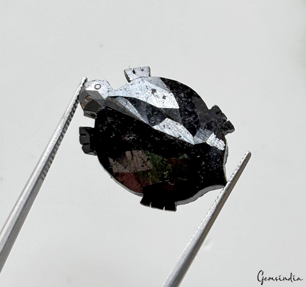 15cts Loose Black Color Turtle Shape Rose Cut Faceted Diamond Earth Mined Stone