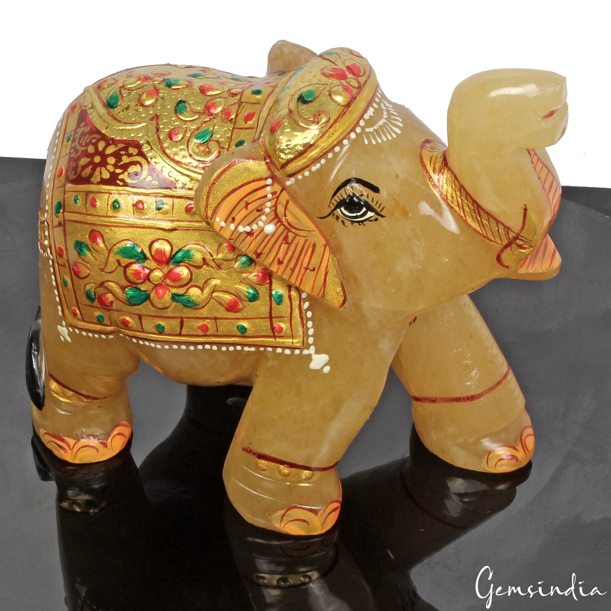 Aventurine Elephant Figurine, Gold — 114x82x57 mm, 3080 Ct