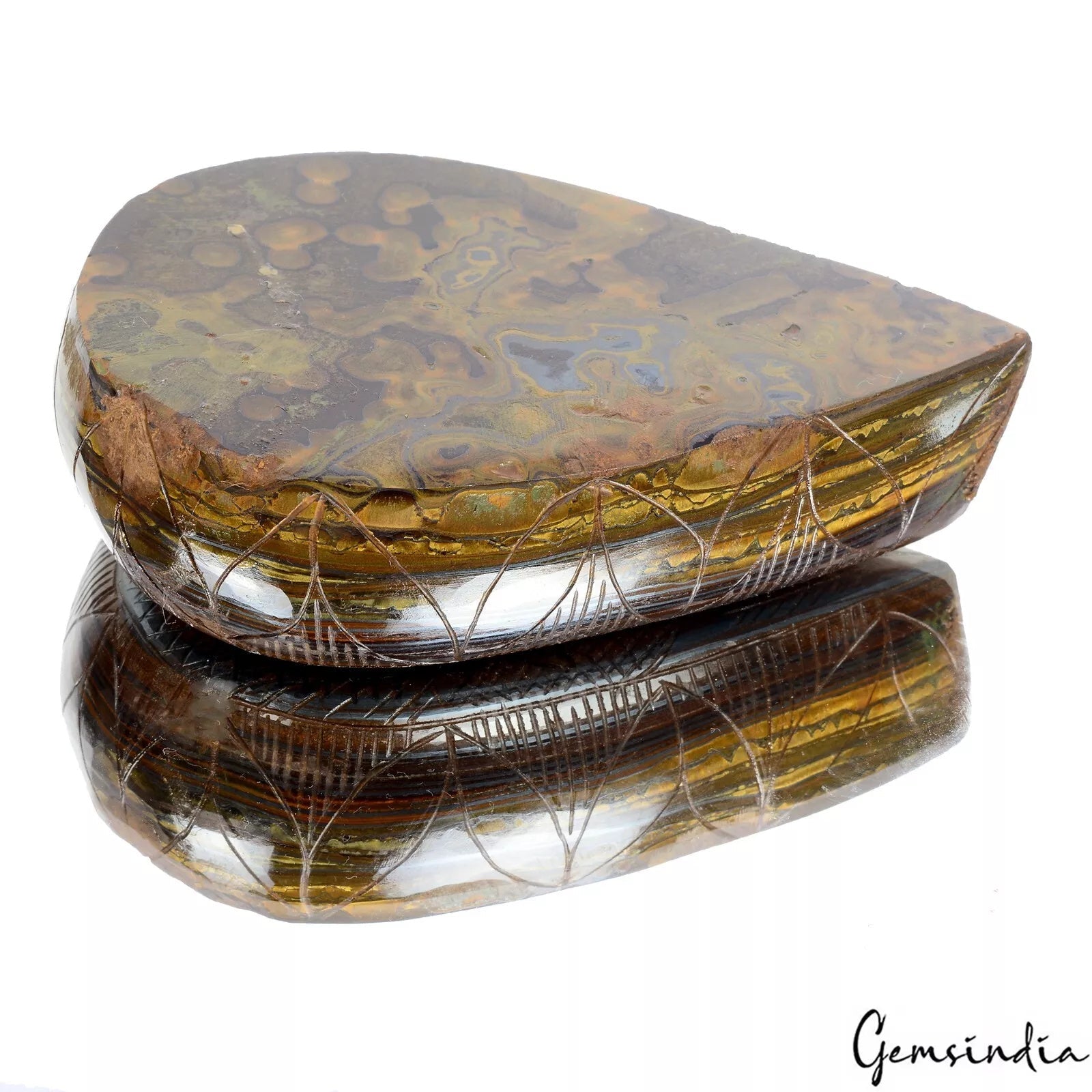 Natural 4060Ct Tiger Eye Pear Shape Floral Hand Carved Brown Madagascar Gemstone