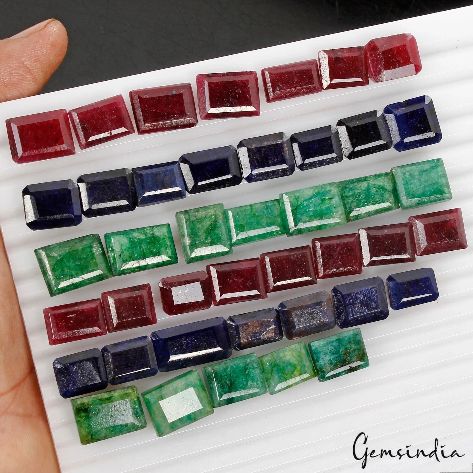 600 Ct Natural Ruby Emerald Sapphire Baguette Cut Faceted Certified Loose Gems