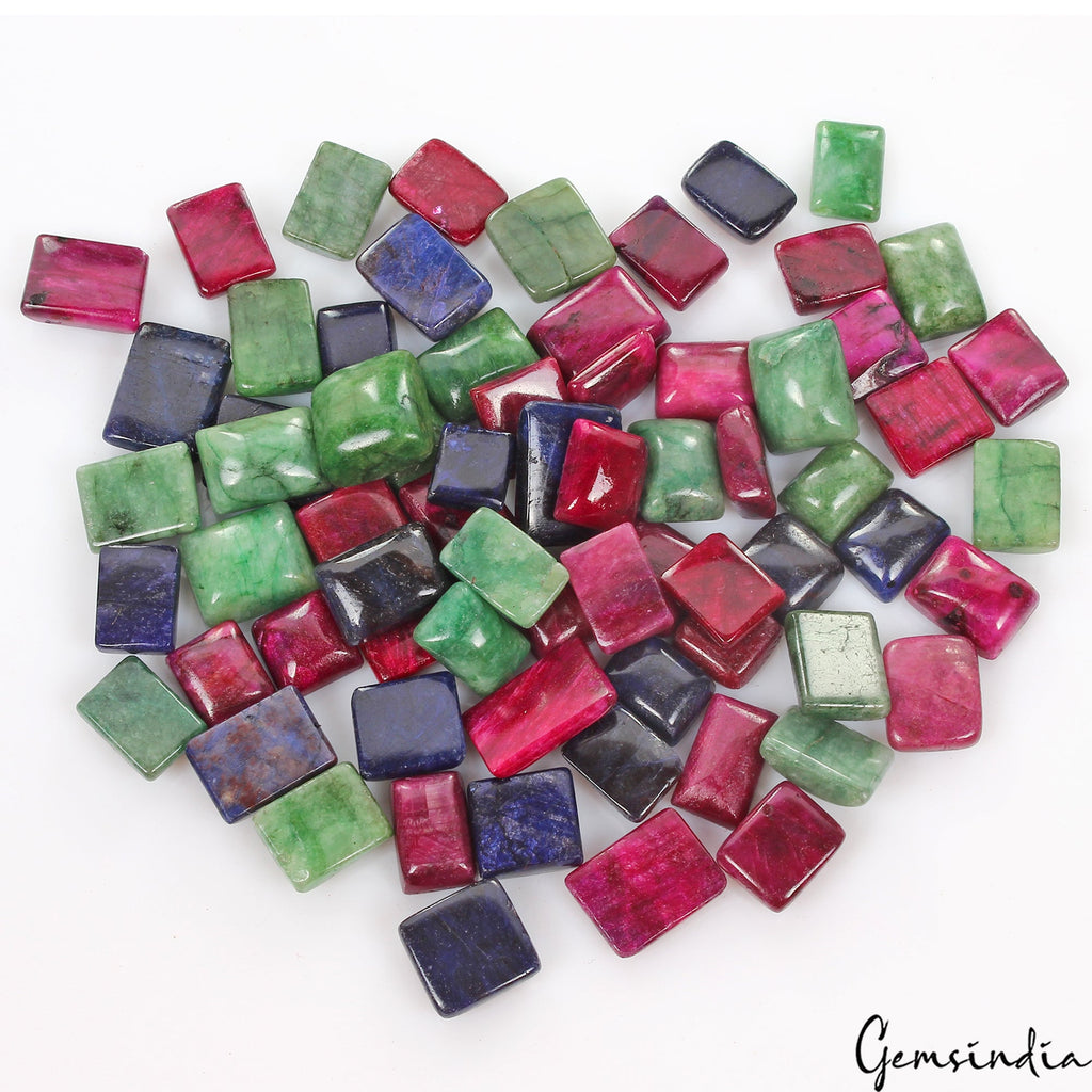 1060 Ct/12-19mm Natural Ruby Emerald Sapphire Rectangular Cabochon Gemstones Lot