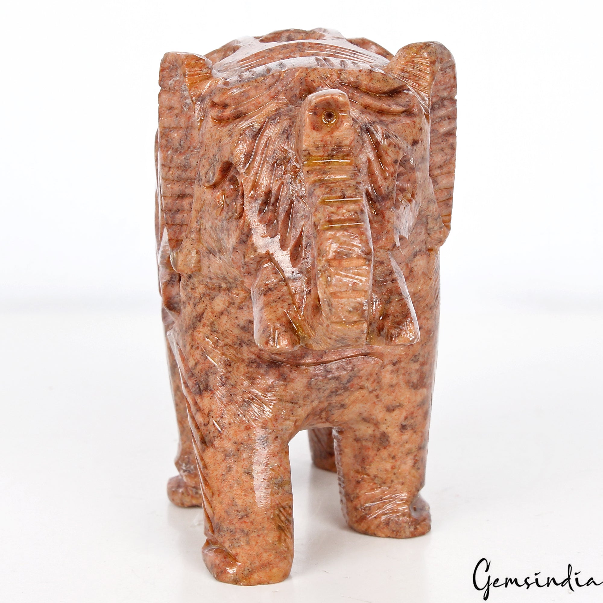 Hand Carved 1170 Ct Soapstone Trunk Up Elephant Animal Figurine/Sculpture/Decor