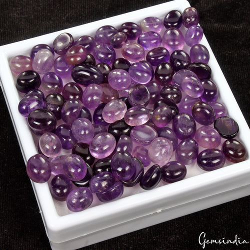 Amethyst Lot, Cabochon, Oval Cabochon, Untreated — 93 Pieces, 9mm to 13mm, 400 Ct, Madagascar