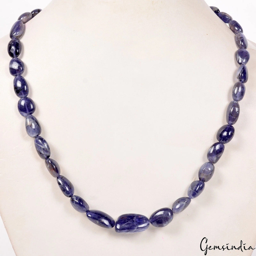 Handmade Single Strand Blue Iolite Gemstone Beads 18" Women Adjustable Necklace