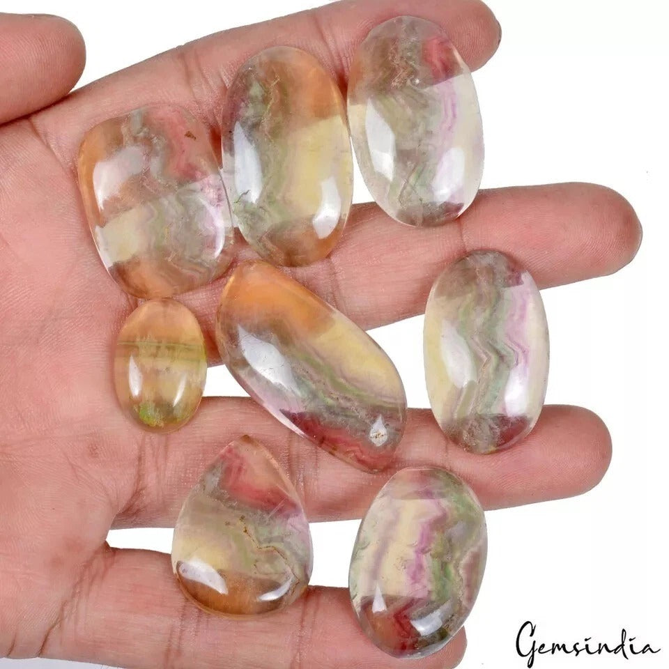 350 Cts/8 Pcs Natural Untreated Bi-Color Fluorite Mix Cab Loose Gems For Jewelry