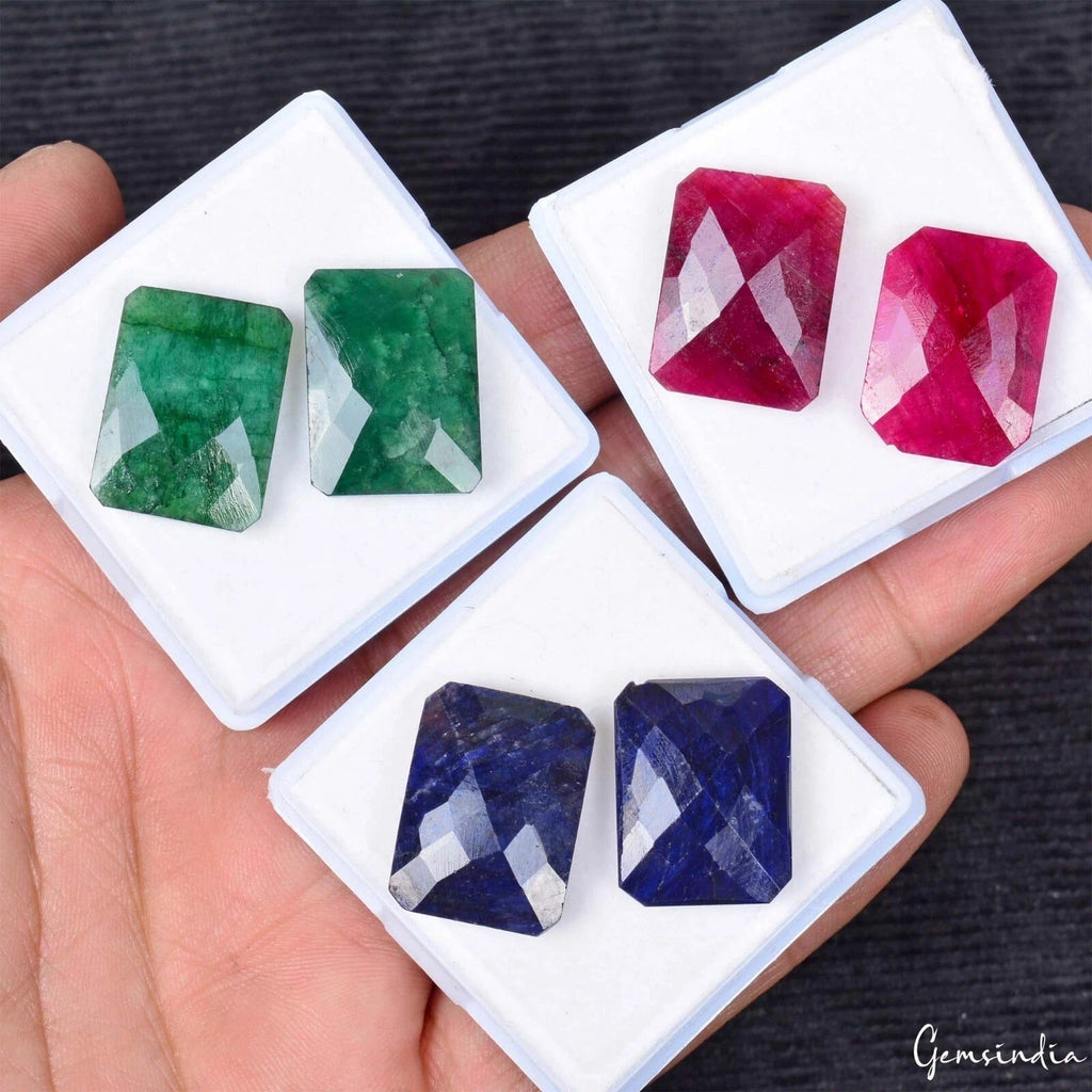 3 Pair Estate Genuine Multi Gems Loose Colorful Jewelry Stones Collection w/Box