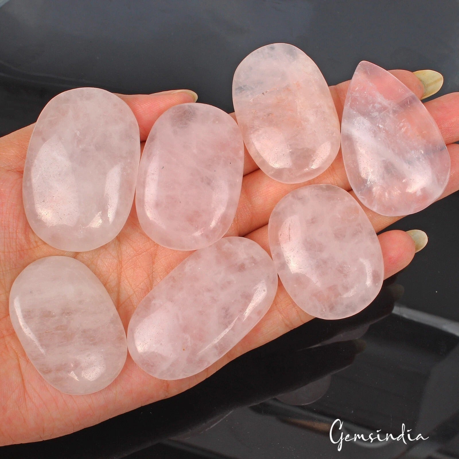 750 Ct Natural Untreated Pink Rose Quartz Mix Cabochon Loose Gemstone Lot 7Pcs