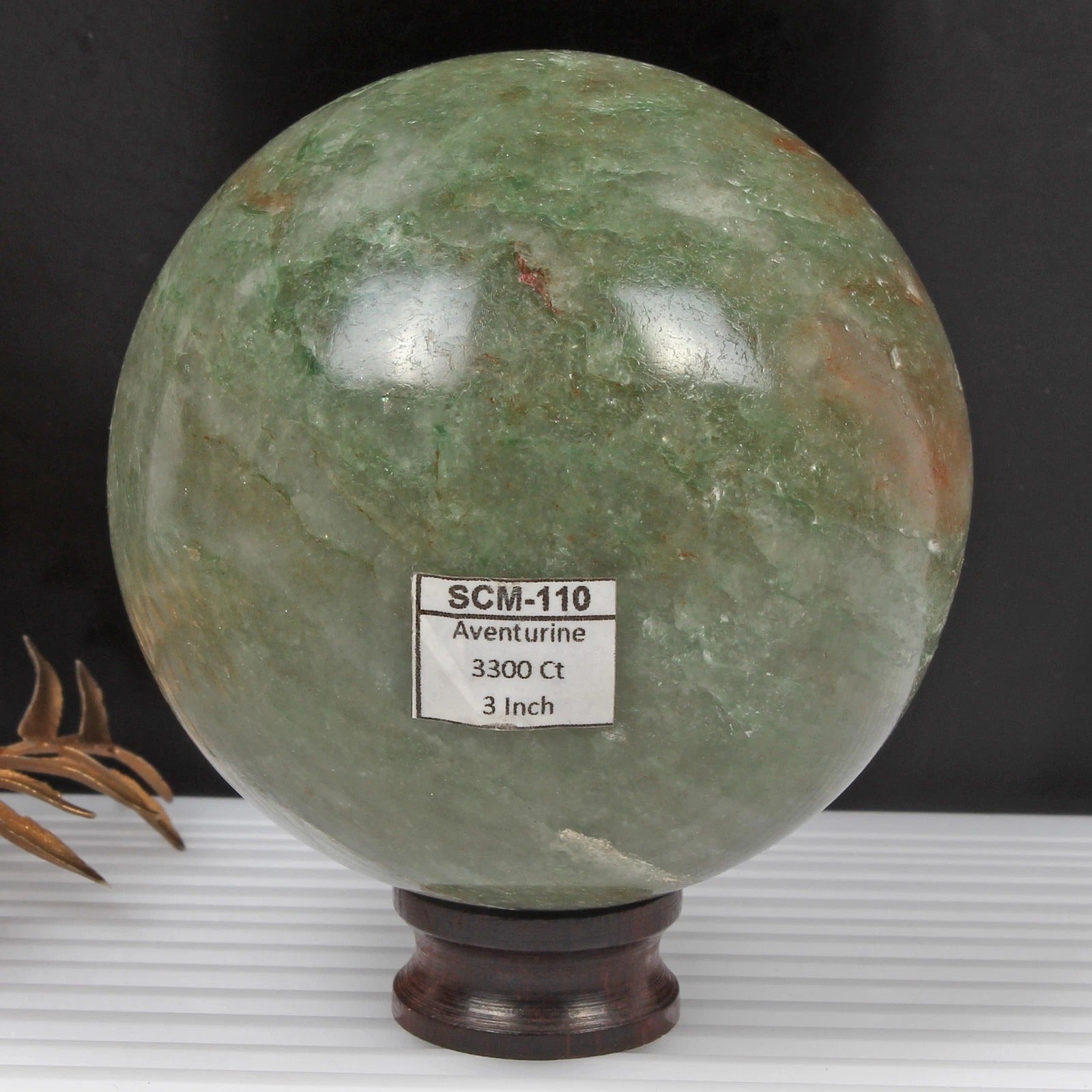 3300 Ct Natural Green Aventurine Healing Crystal Mineral Sphere With Stand 3"