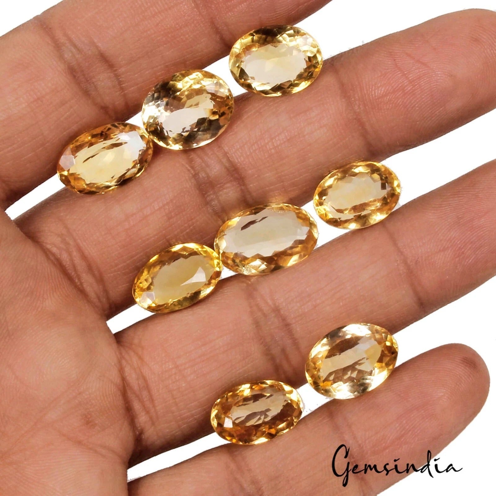 56 Ct Natural Yellow Citrine Oval Cut Loose Faceted 13-15mm Gemstones Lot~8 Pcs