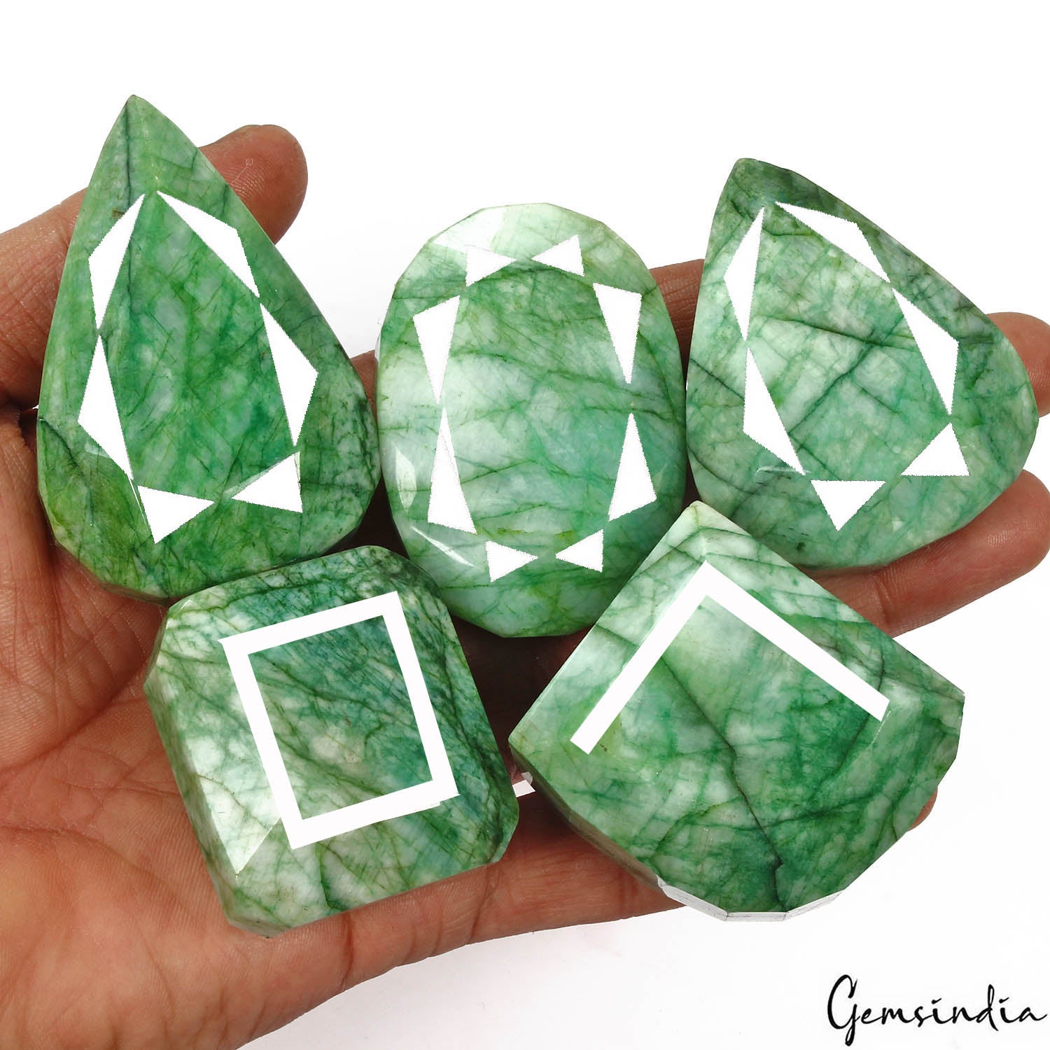 Emerald Lot, Loose Gemstone, Color Enhanced, Green — 5 Pieces, 43mm to 66mm, 2670 Ct, Brazil