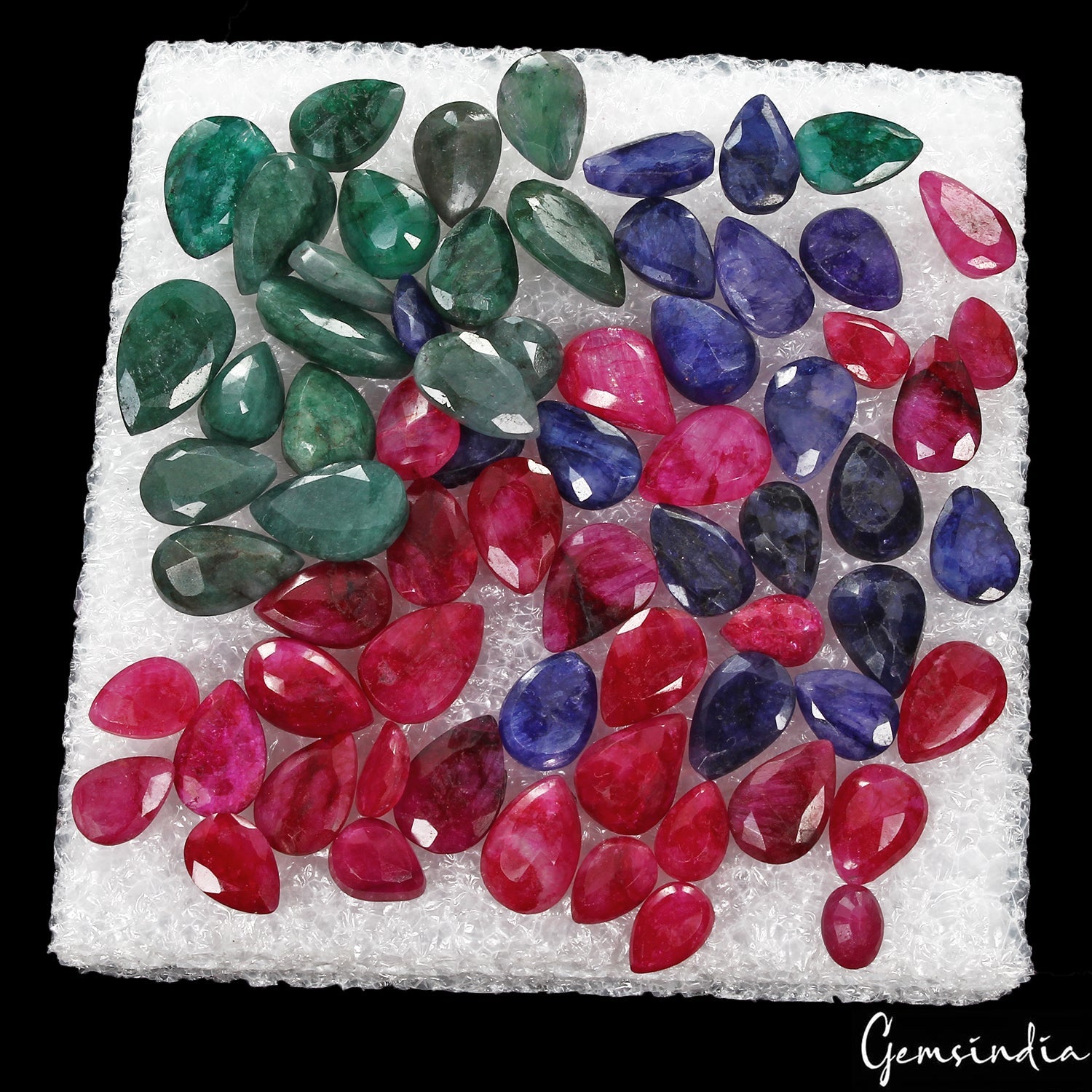 200 Cts/69 Pcs Natural Multi Color Beryl Bixbite Emerald Beryl Pear Faceted Gems