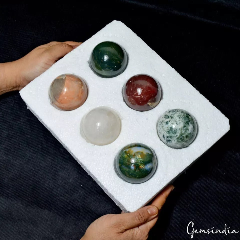 Multi-Gemstone Sphere, Untreated — 6 Pieces, 53mm to 55mm, 1.413 Kg (7065 Ct)