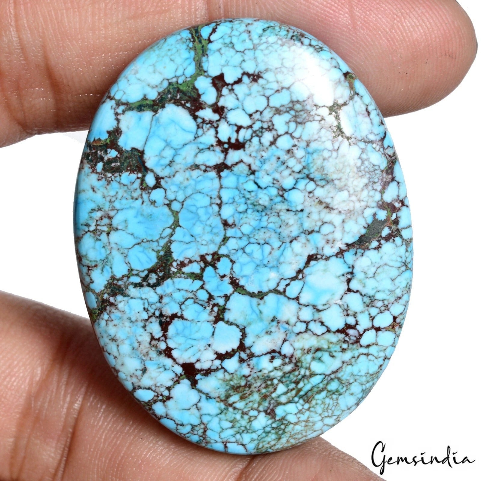 102.15 Cts Natural Blue Spiderweb USA Turquoise Oval Cab Loose Gem For Pendant