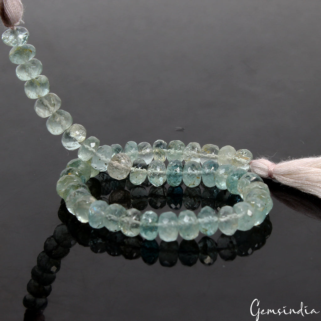55 Cts Natural Blue Untreated Aquamarine Gem 6mm Round Faceted Beads Strand~7.5"