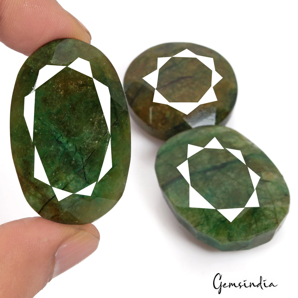 570 Ct Natural Green Brazilian Emerald Mix Faceted Earth Mined Gems Lot 3 Pcs